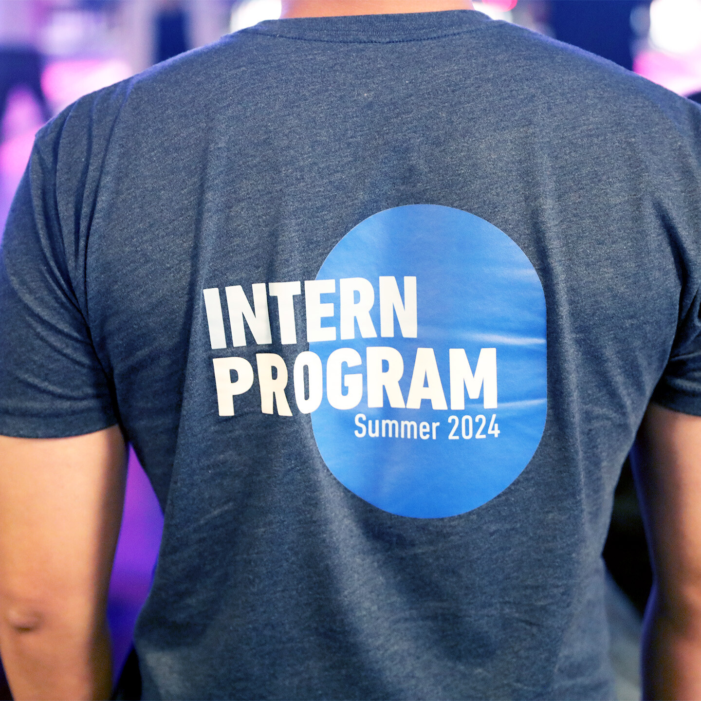 The back of a person's t-shirt. The t-shirt reads "Intern Program Summer 2024".