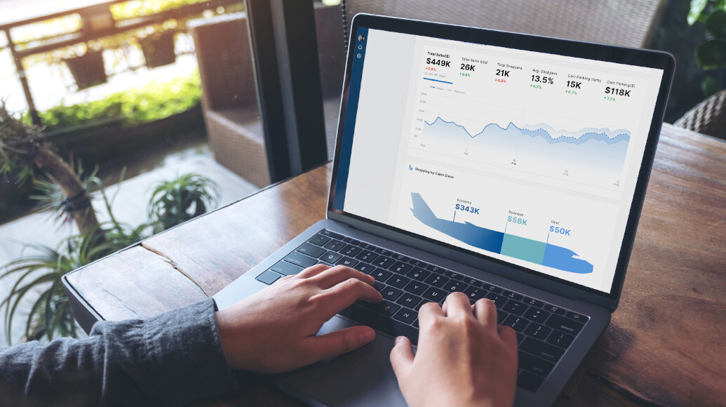 Flight data analytics shown on laptop screen