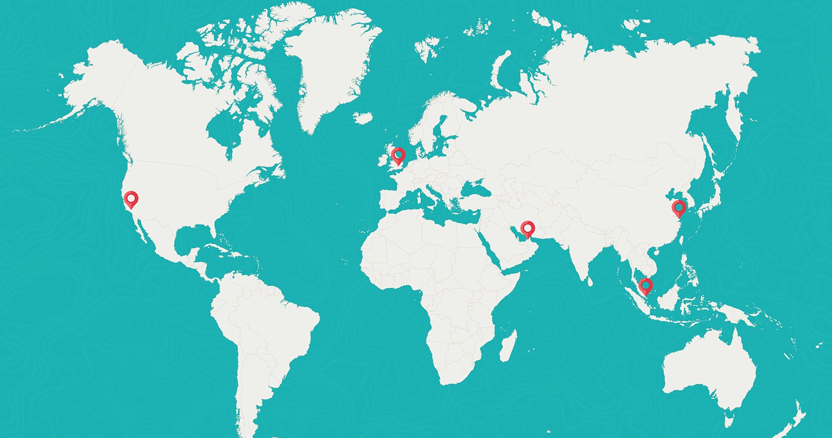 World map with different region consists of Americas, Asia, Middle east and Asia